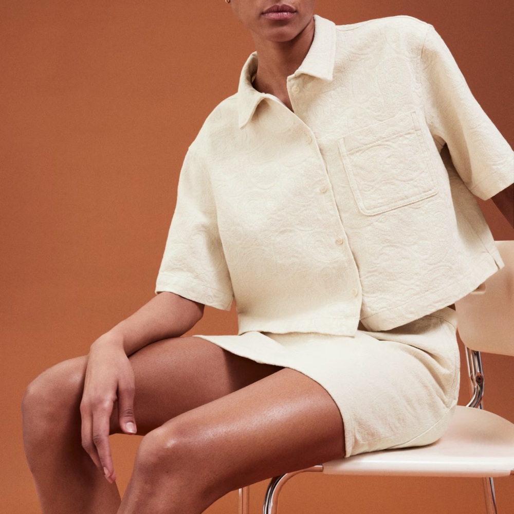 H&M OVERSIZED JACQUARD-DENIM SHIRT and Shirt set.